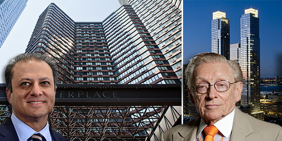 From left: Preet Bharara, One River Place, Silver Towers and Larry Silverstein (Credit: Getty Images)