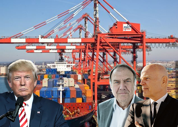 From left: Donald Trump, Richard LeFrak, Steven Roth and the Port Newark container terminal