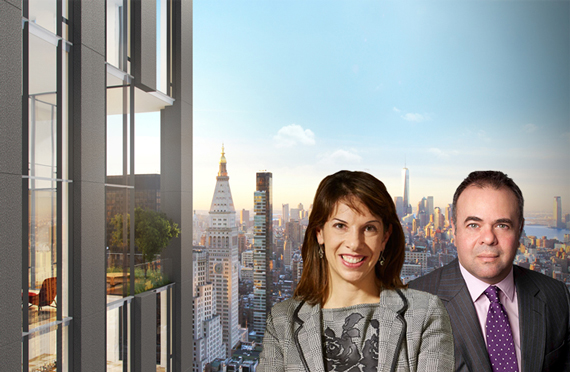 From left: rendering of 281 Fifth Avenue, Melissa Burch and Ran Korolik (Credit: Victor Group and Max Dworkin)