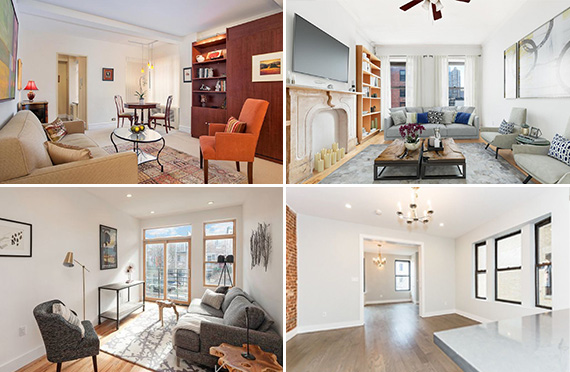 StreetEasy listings between $400,000 and $600,000 (Clockwise from left: 750 Park Ave, 451 W. 48th St, 160 Wadsworth Ave, and 419 Herkimer St)