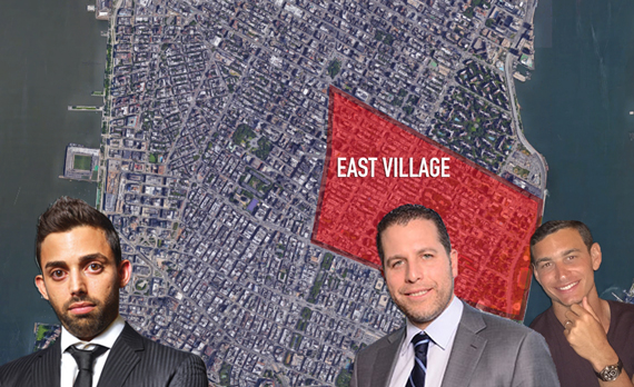 From left: Raphael Toledano, Josh Zegen, Joseph Sutton and a map of the East Village