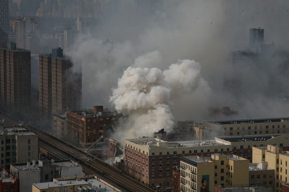 Aerial view of East Harlem apartment explosion, March 12, 2014 (Credit: Adnan Islam via Wikipedia)
