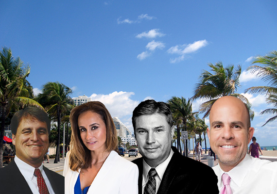 Fort Lauderdale Beach. Inset: Jack Seiler, Peggy Fucci, Patrick Campbell and Harvey Hernandez