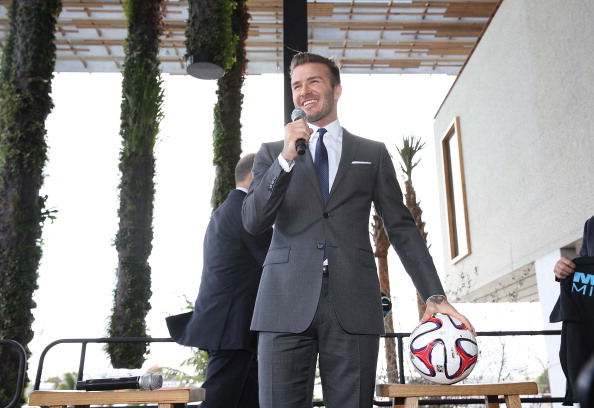 David Beckham at a Miami press conference in 2014 (Credit: Getty Images)