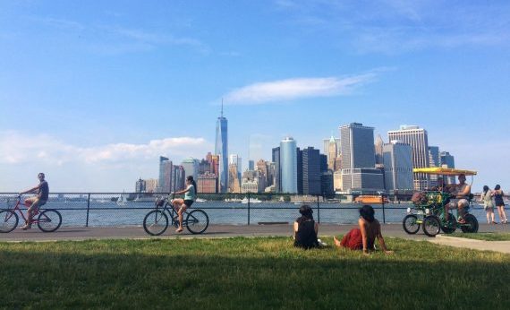 Lawn on Governors Island looking out at the Manhattan skyline (Credit: Getty Images)