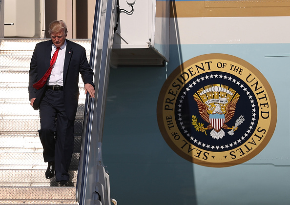 Donald Trump arriving at the Palm Beach International Airport on Friday (Credit: Getty Images)