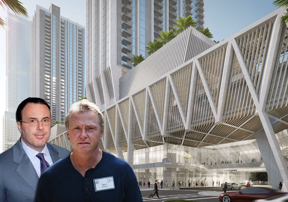 Rendering of MiamiCentral. Inset: Pete Briger and Wes Edens