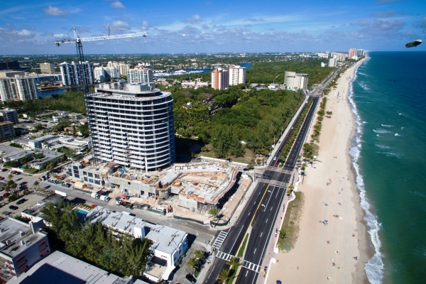 Aerial view of thee Paramount Fort Lauderdale Beach condo development