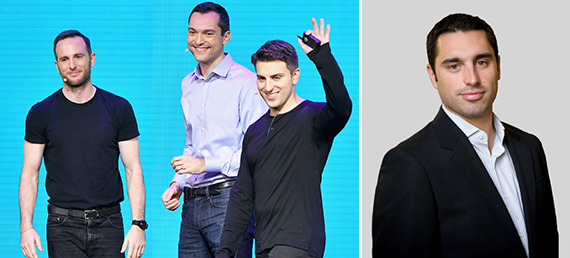 From left: Airbnb's Joe Gebbia, Nathan Blecharczyk, Brian Chesky and Luxury Rentals' Joe Poulin (Credit: Getty Images)