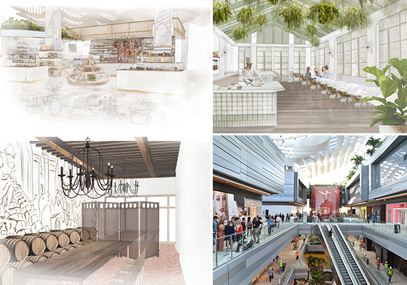 Renderings of the food hall and a photo of Brickell City Centre in November