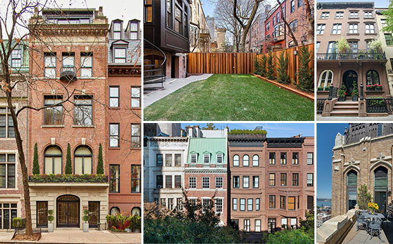 Clockwise from left: 132 East 70th Street, 383 Carroll Street, 58 West 9th Street, 2166 Broadway and 8 East 93rd Street