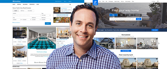 From left: a screenshot of StreetEasy, Spencer Rascoff and a screenshot of Zillow