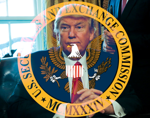 President The U.S. Securities and Exchange Commission seal and Donald Trump (Credit: Getty Images)