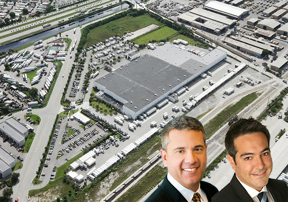 Aerial view of the distribution center. Inset: CBRE's Christian Lee and Jose Lobon