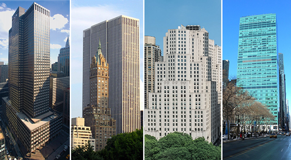 From left: 245 Park Avenue, the GM Building at 767 Fifth Avenue, 11 Madison Avenue and 3 Bryant Park at 1095 Sixth Avenue