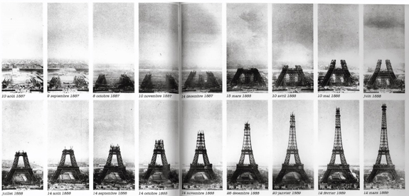 The Eiffel Tower, from start to finish in 1889.