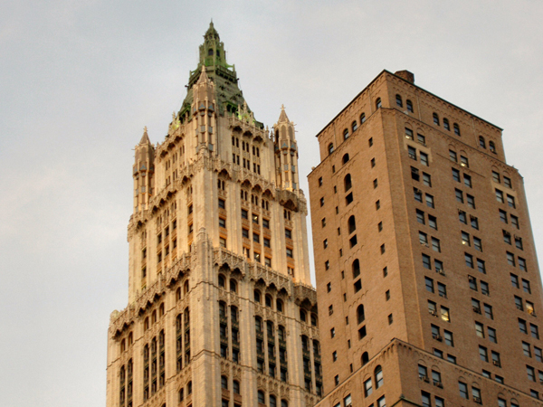 The Woolworth building in 2005, sans gargoyles.Wikimedia Commons