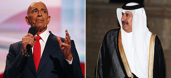 From left: Tom Barrack and former Qatari Prime Minister Hamad bin Jassim bin Jaber Al Thani (Credit: Getty)