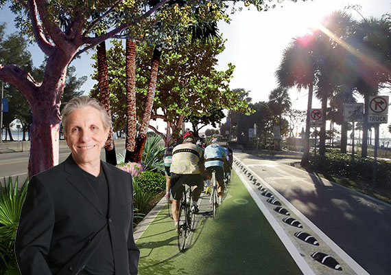 Rendering of Plan Z bicycle lanes. Inset: Bernard Zyscovich