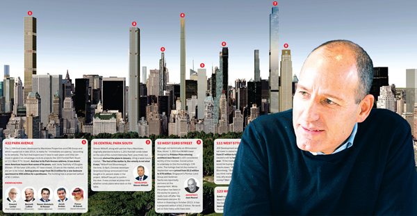 Christopher Schlank and a rendering of Billionaires Row (Credit: City Realty, Click to enlarge)