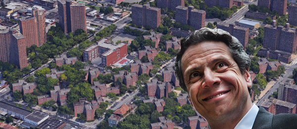 Brownsville projects and Gov. Andrew Cuomo (Credit: Google Maps and Getty Images)