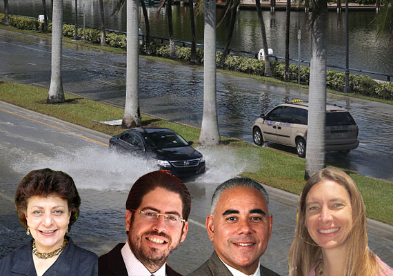Flooding in Fort Lauderdale (Credit: Getty Images) Inset: Caroline Lewis, David Martin, Jimmy Morales and Tiffany Troxler