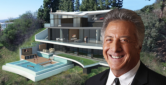 Dustin Hoffman and a rendering of the spec home Hofai wanted to build at 1550 Blue Jay Way