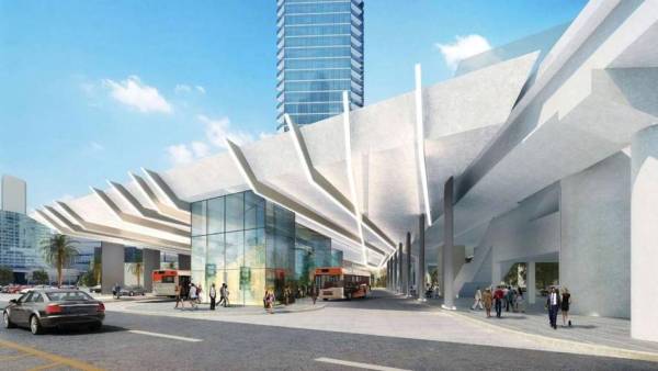 Rendering of Genting's proposed hotel atop a redeveloped Miami-Dade bus terminal. (Source: Miami Herald)