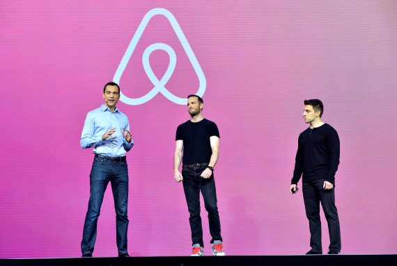 From left: Airbnb Founders Nathan Blecharczyk, Joe Gebbia and Brian Chesky (Credit: Getty Images)
