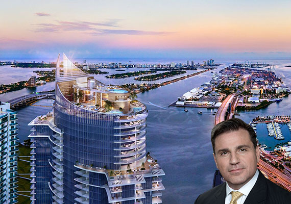 Rendering of Paramount Miami Worldcenter. Inset: developer Dan Kodsi