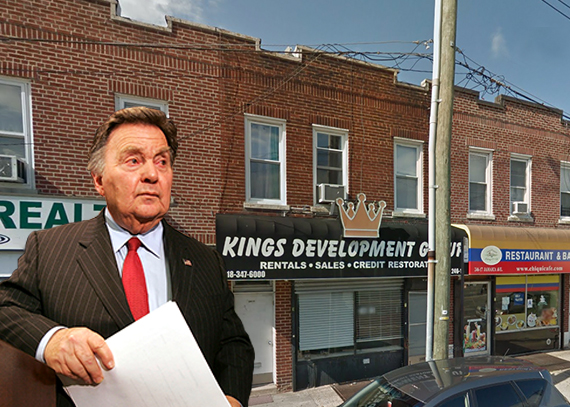 Queens DA Richard Brown and Kings Development Group at 24615 Jericho Turnpike (Credit: Getty Images and Google Maps)