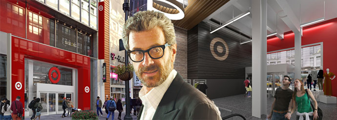 Renderings of Target's store at 112 West 34th Street and Anthony Malkin (Credit: Target and Max Dworkin)