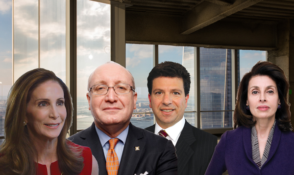 From left: Office space on the 50th floor of Silverstein Properties’ Four World Trade Center, Tara Stacom, Bruce Mosler, Howard Fiddle and Mary Ann Tighe