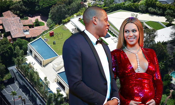 Jay Z, Beyoncé, and the home at 454 Cuesta Way (Credit: Getty, B. Scott)