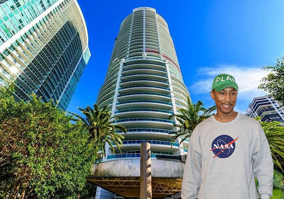 Bristol at 2127 Brickell Avenue. Inset: Pharrell Williams (Credit: Getty Images)