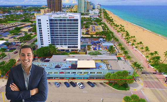 Aquatic Center Plaza in Fort Lauderdale. Inset: broker David Harari