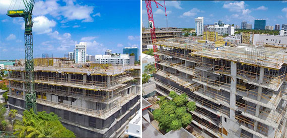 Construction progress for Le Jardin Residences, left, and Pearl House, right