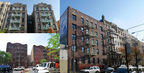 Clockwise from left: 1715 and 1727 Walton Avenue, 2442 Morris Avenue and 2226, 2322 and 2333 Loring Place North