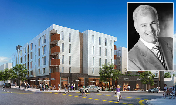 A rendering of the project at 1868 N. Western Avenue and Dynamic CEO Damon Porter (Credit: Afriat Consulting Group)