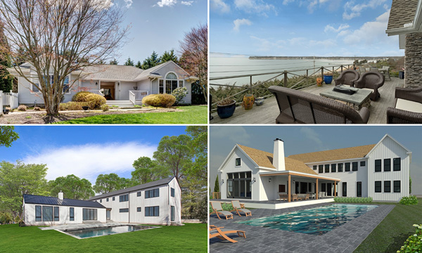 From top left: 61 Becky's Path, Hamptons Bays, 111 Bailey Road, 3 High Point Road