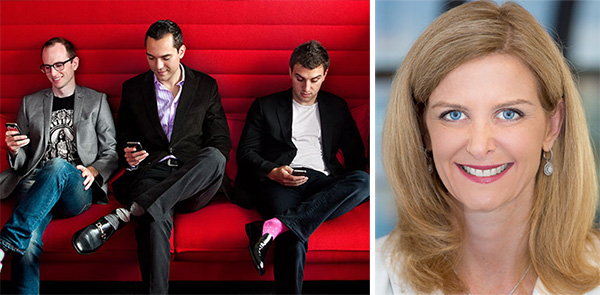 Airbnb founders Joe Gebbia, Nathan Blecharczyk and Brian Chesky and AHLA's Katherine Lugar