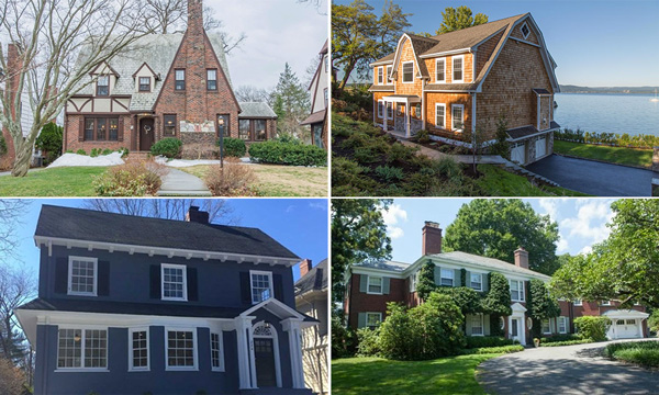Clockwise from bottom left: 224 Bay Ave in Glen Ridge New Jersey, 43 Stanford Place inGlen Ridge New Jersey, 50 Half Moon Bay Drive in Croton-on-Hudson and 79 North Mountain Drive in Dobbs Ferry