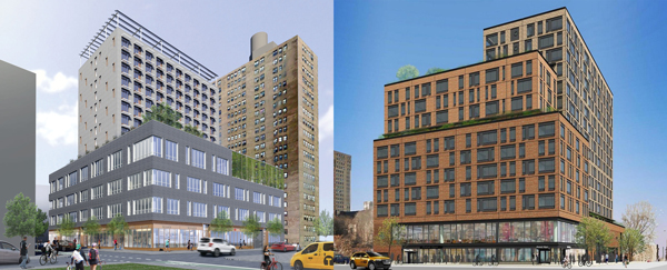 Renderings of 175 Delancey Street and 145 Clinton Street on the Lower East Side (Credit: Dattner Architects and Beyer Blinder Belle via YIMBY)