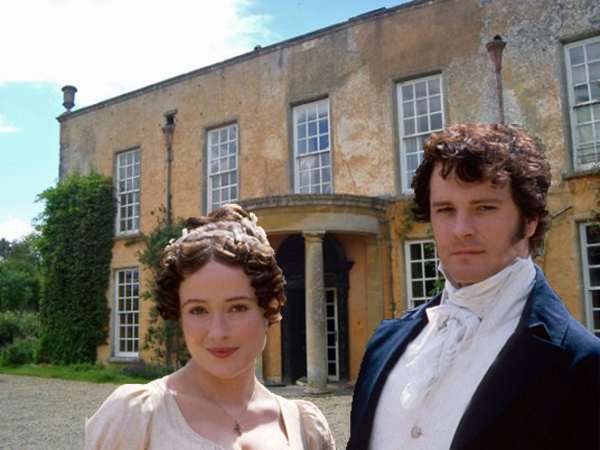 Lucking Court and Colin Firth and Jennifer Ehle in "Pride and Prejudice"