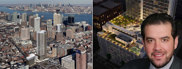 Kushner Real Estate Group's Jonathan Kushner and renderings of 235 Grand Street in Jersey City  (Credit: HLW International via Jersey Digs)