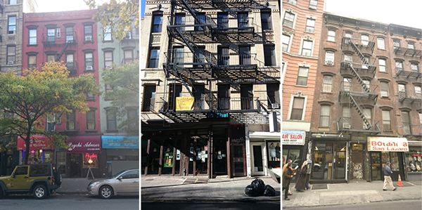 From left: 536 East 14th Street, 123 Ludlow Street and 127 Rivington Street