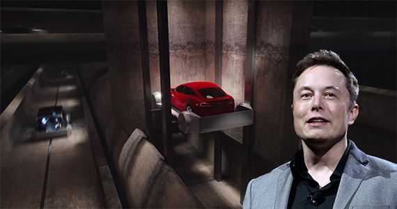 Video still of underground tunnel, Elon Musk (The Boring Company/Getty Images)
