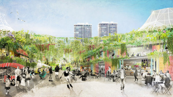 Ecosistema Urbano'S rendering of its design of the waterfront area of West Palm Beach along Lake Worth Lagoon