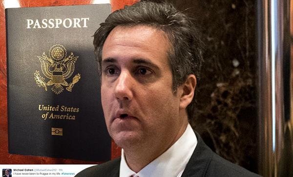 Michael Cohen and the front cover of his passport (Credit: Twitter and Getty Images)