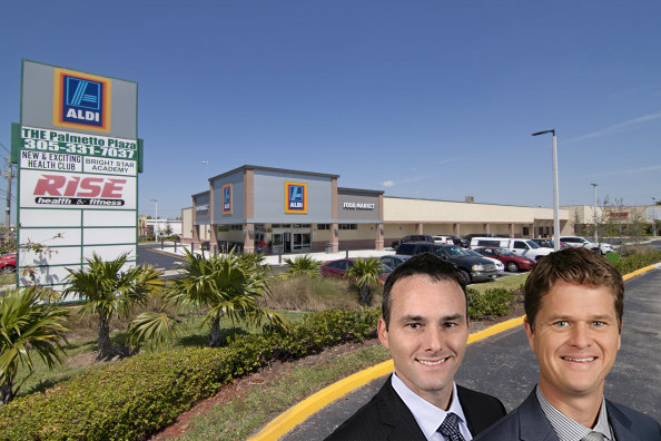 Palmetto Plaza. Inset: listing agents Drew Kristol and Kirk Olson